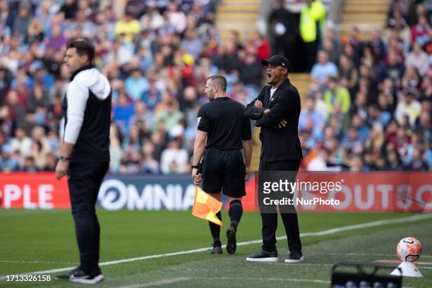 Vincent Kompany, Burnley manager, bellows during the Premier League match between Burnley and Chelsea at Turf Moor, Burnley, on Saturday 7th October...