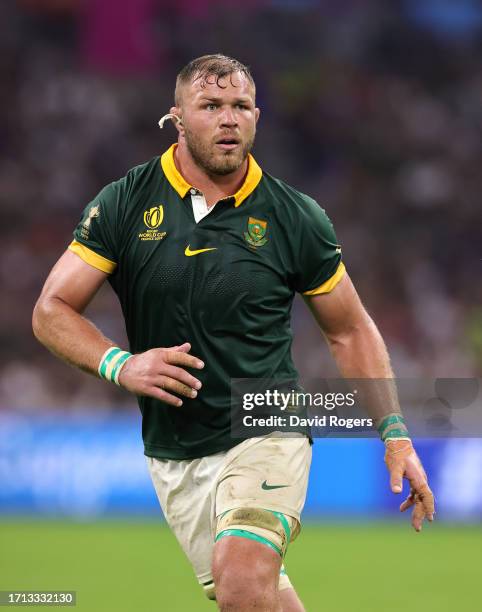 Duane Vermeulen of South Africa looks on during the Rugby World Cup France 2023 Pool B match between South Africa and Tonga at Stade Velodrome on...