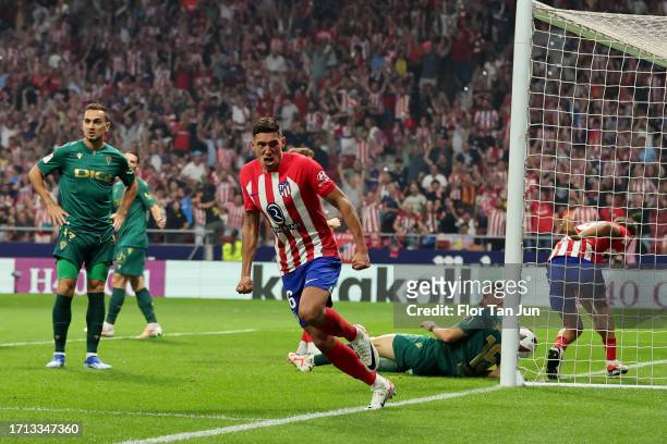 Nahuel Molina of Atletico Madrid celebrates after scoring the team's second goal during the LaLiga EA Sports match between Atletico Madrid and Cadiz...
