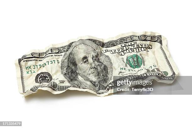 crumpled hundred dollar bill - american one hundred dollar bill stock pictures, royalty-free photos & images