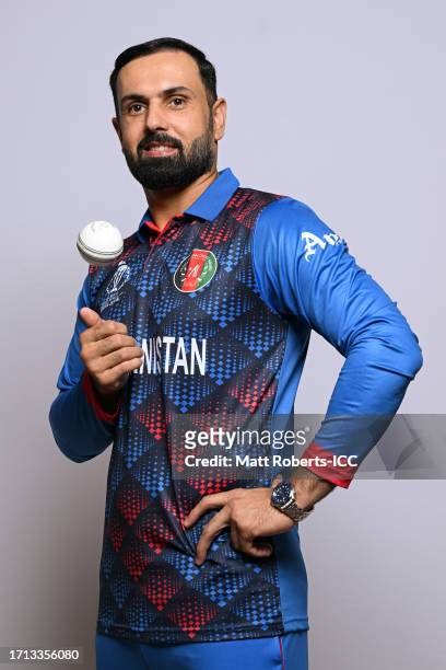 Mohammad Nabi Eisakhil of Afghanistan poses for a portrait ahead of the ICC Men's Cricket World Cup India 2023 on October 01, 2023 in Guwahati, India.