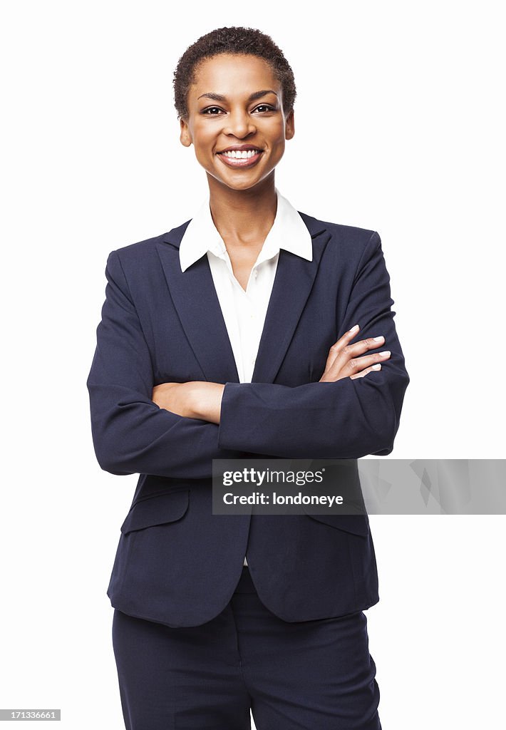 African American Businesswoman With Hands Folded - Isolated