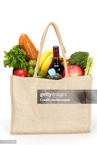 eco friendly shopping bag - supermarket bread stockfoto's en -beelden