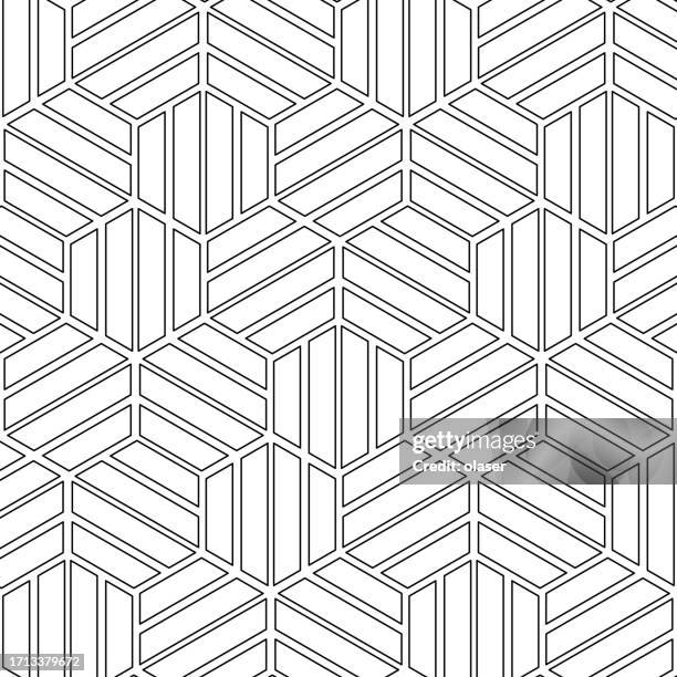 ilustrações de stock, clip art, desenhos animados e ícones de striped, halved gradient hexagons assembled in a honeycomb pattern, offering a visually intriguing geometric design. - escala de cinzentos