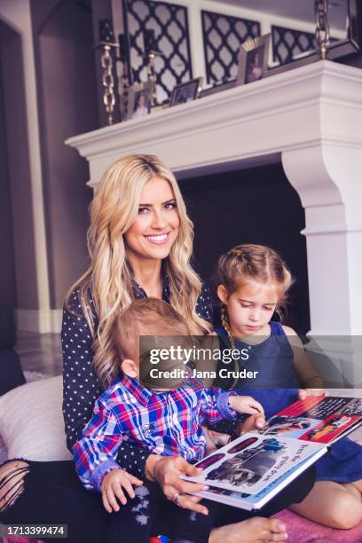 Personality Christina El Moussa is photographed with children Brayden and Taylor for People Magazine on February 13, 2017 in Yorba Linda, California....