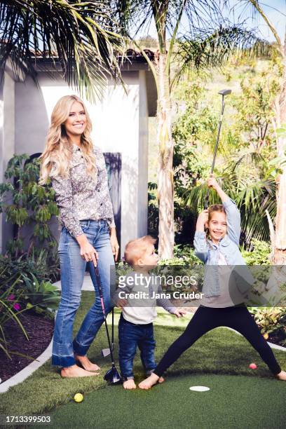 Personality Christina El Moussa is photographed with children Brayden and Taylor for People Magazine on February 13, 2017 in Yorba Linda, California....