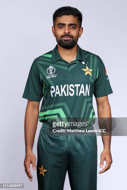 Babar Azam of Pakistan poses for a portrait ahead of the ICC Men's Cricket World Cup India 2023 on October 02, 2023 in Hyderabad, India.