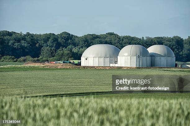 bioenergie, biomass energy plant in a rural landscape - biomass renewable energy source stockfoto's en -beelden