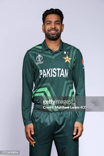 Haris Rauf of Pakistan poses for a portrait ahead of the ICC Men's Cricket World Cup India 2023 on October 02, 2023 in Hyderabad, India.