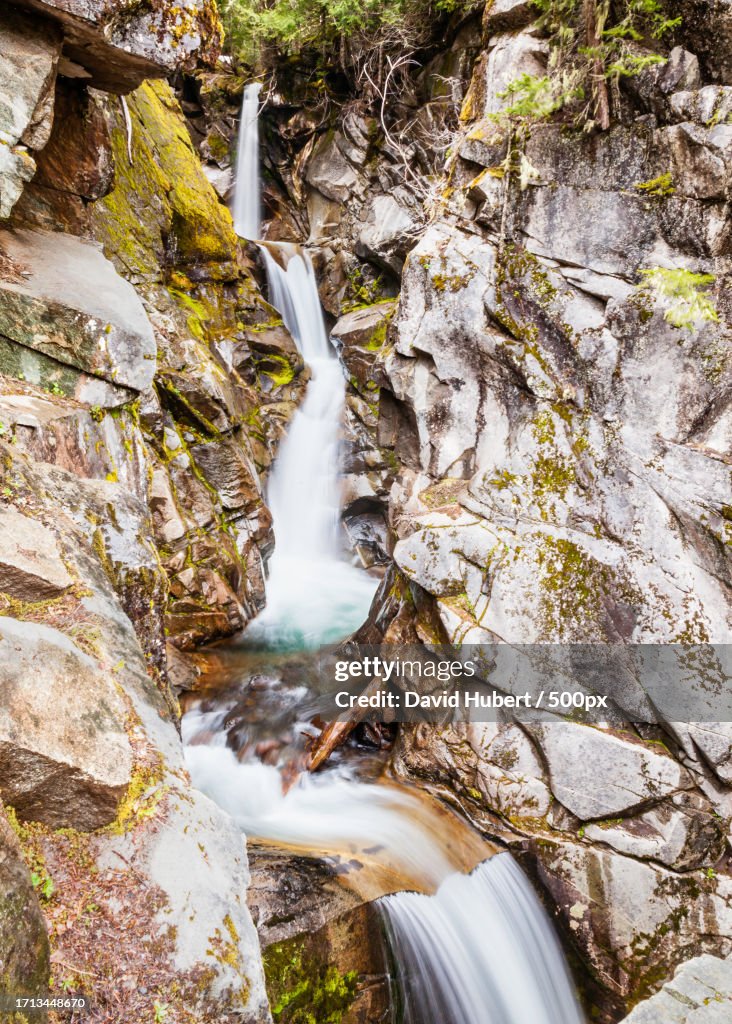 Scenic view of waterfall in forest,United States,USA