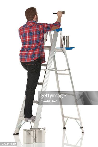 man painting a wall - ladder isolated stock pictures, royalty-free photos & images