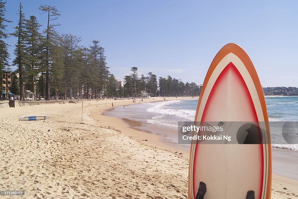 Manly Beach and Surfboard