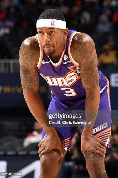 Bradley Beal of the Phoenix Suns looks on during the game against the Detroit Pistons on October 8, 2023 at Little Caesars Arena in Detroit,...