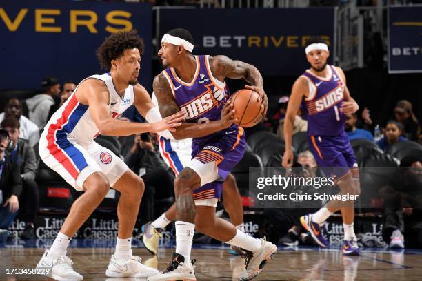 Bradley Beal of the Phoenix Suns handles the ball during the game against the Detroit Pistons on October 8, 2023 at Little Caesars Arena in Detroit,...