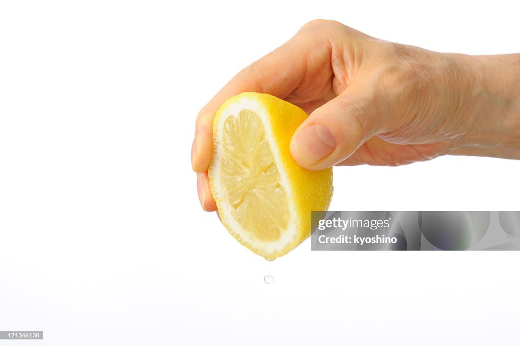 Foto de apertar Limão isolado em fundo branco
