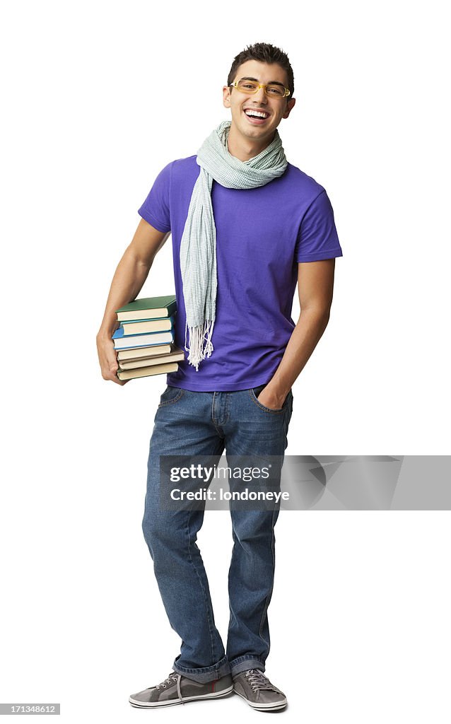 Male College Student Holding Books - Isolated