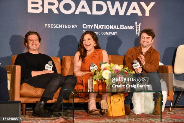 Jonathan Groff, Lindsay Mendez and Daniel Radcliffe attend Variety The Business Of Broadway Presented By City National Bank at The Pool on October...