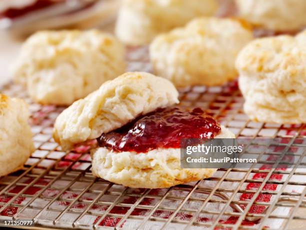 homemade buttermilk biscuits - strawberry jam stock pictures, royalty-free photos & images