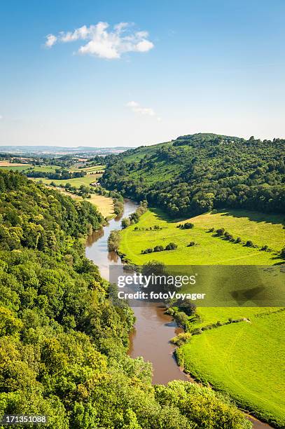 river wye from symonds yat idyllic summer valley uk - welsh hills stock pictures, royalty-free photos & images