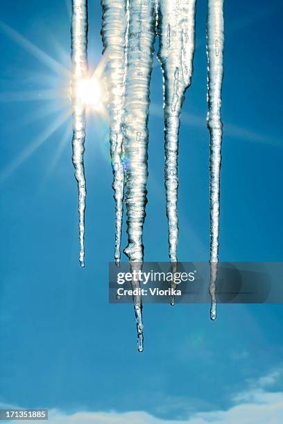 schmelzen icicles - eiszapfen stock-fotos und bilder