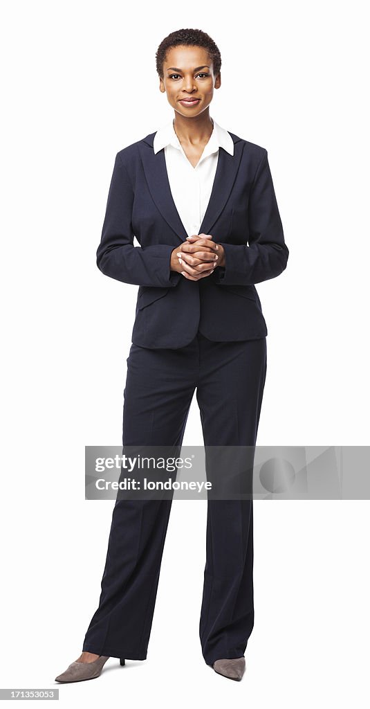 Executivo feminino confiante afro-americano-isolado