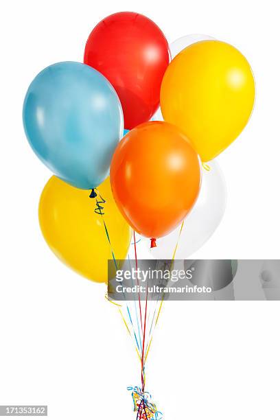 gruppe von bunten luftballons - luftballons stock-fotos und bilder