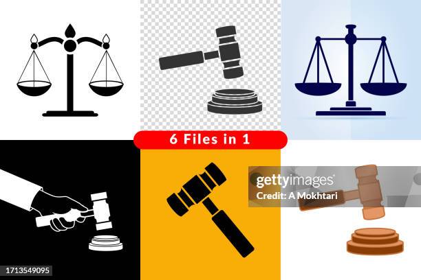 justice icon set. - gavel logo stock illustrations