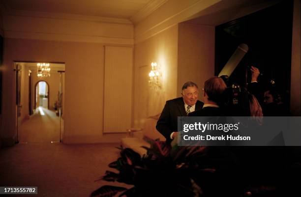 Gérald Larcher, president of the French Senate, being filmed for an interview in his offices, Paris, December 2008.