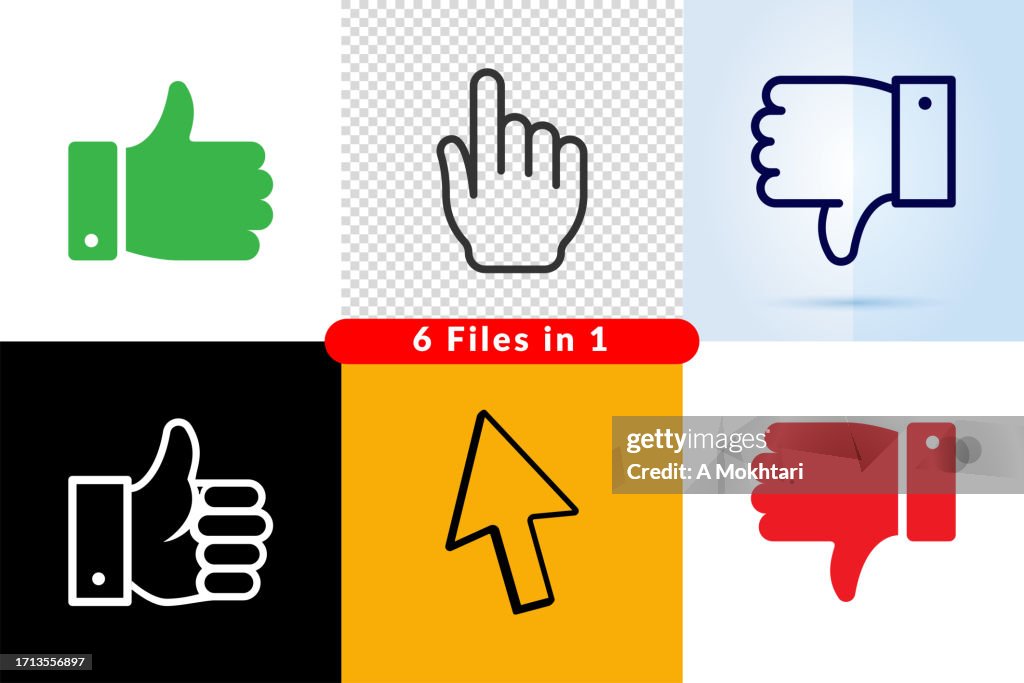 Thumbs up, thumbs down and cursor icon.