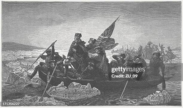 washington di attraversamento del fiume delaware, 1776 - rivoluzione foto e immagini stock
