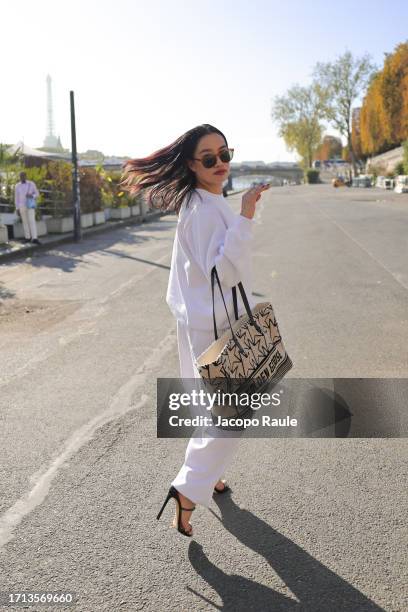 Yi Zhou is seen during the Womenswear Spring/Summer 2024 as part of Paris Fashion Week on October 02, 2023 in Paris, France.