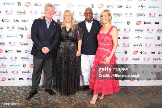 Geoff Shreeves, Emma Hayes, Ian Wright and Kelly Cates attend the Legends of Football 2023 event at Grosvenor House on October 02, 2023 in London,...