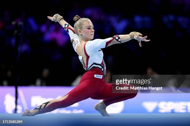 Lea Marie Quass of Team Germany competes on Floor Exercise during the Women's Qualifications on Day Three of the 2023 Artistic Gymnastics World...