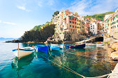 A view from the water of Riomaggiore, Cinque Terre