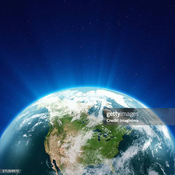 glowing blue earth north america - satellite image stock pictures, royalty-free photos & images