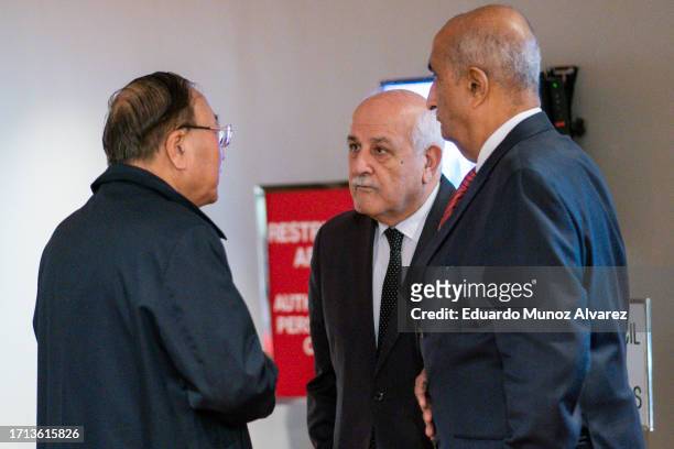 Ambassador Riyad Mansour, Permanent Observer of the State of Palestine to the United Nations speaks with Zhang Jun, Permanent Representative of China...