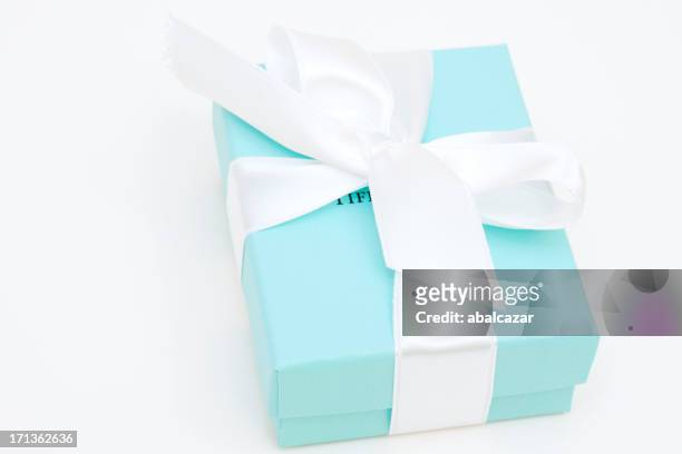 tiffany and co. gift box - tiffany co stock pictures, royalty-free photos & images