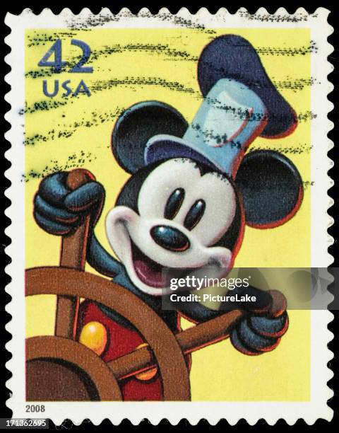 usa steamboat willie's mickey mouse postage stamp - mickey stock pictures, royalty-free photos & images