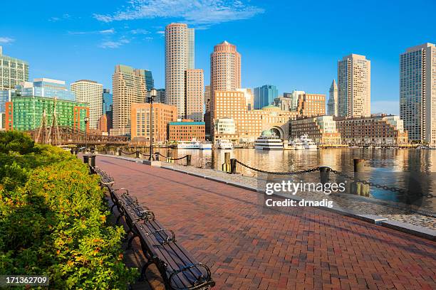 boston sunrise and peaceful setting along fan pier - boston harbour stock pictures, royalty-free photos & images