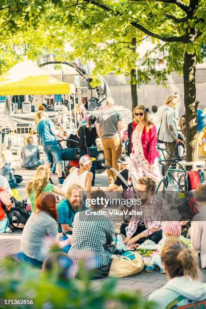 helsinki street gathering - kallio block party - helsinki stock pictures, royalty-free photos & images