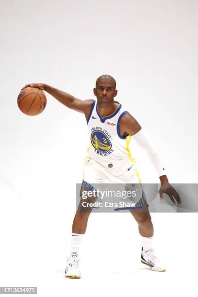 Chris Paul of the Golden State Warriors poses for a picture during the Warriors' media day on October 02, 2023 in San Francisco, California. NOTE TO...