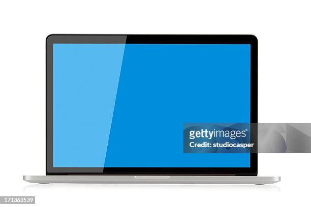 silver laptop with clipping path - open laptop stock pictures, royalty-free photos & images