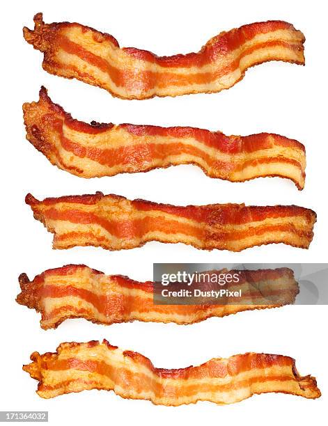 five bacon slices - bacon isolated stock pictures, royalty-free photos & images