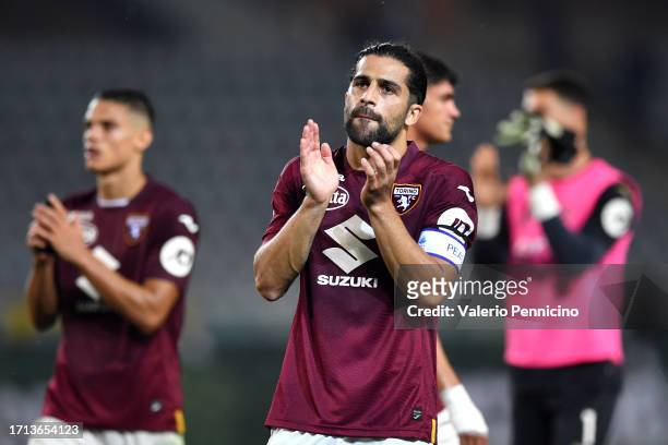 Ricardo Rodriguez of Torino applauds the fans following the Serie A TIM match between Torino FC and Hellas Verona FC at Stadio Olimpico di Torino on...