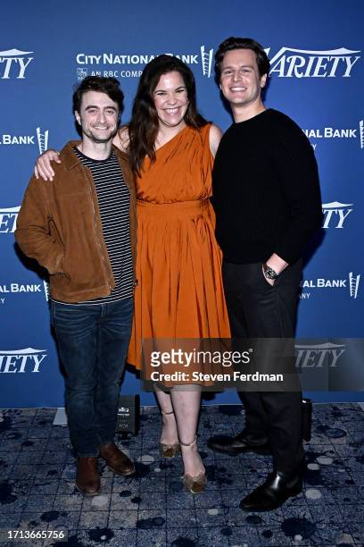 Daniel Radcliffe, Lindsay Mendez and Jonathan Groff attend Variety's The Business of Broadway Breakfast presented by City National Bank on October...