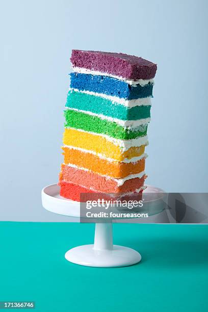 slice of rainbow - cake tier stock pictures, royalty-free photos & images