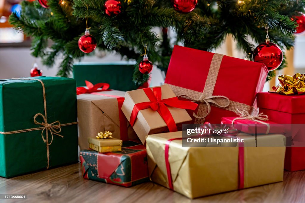 Beautiful wrapped gifts under the Christmas Tree