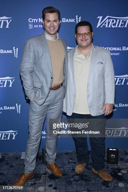 Andrew Rannells and Josh Gad attend Variety's The Business of Broadway Breakfast presented by City National Bank on October 02, 2023 in New York City.