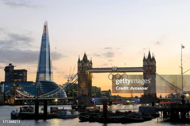 tower bridge during the 2012 olympics, london - 2012 summer olympics london stock pictures, royalty-free photos & images