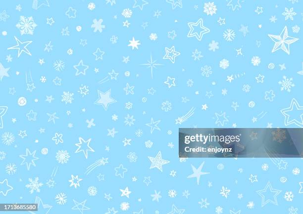 fun light blue seamless christmas snow and star doodles - cute-blue-backgrounds stock illustrations